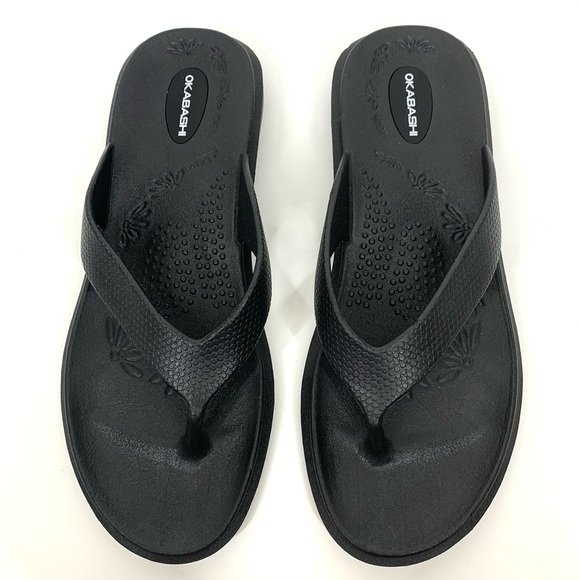Okabashi Splash Solid Black Comfort Flip Flops Sandals Elevated Heel Size M/L - Picture 3 of 15